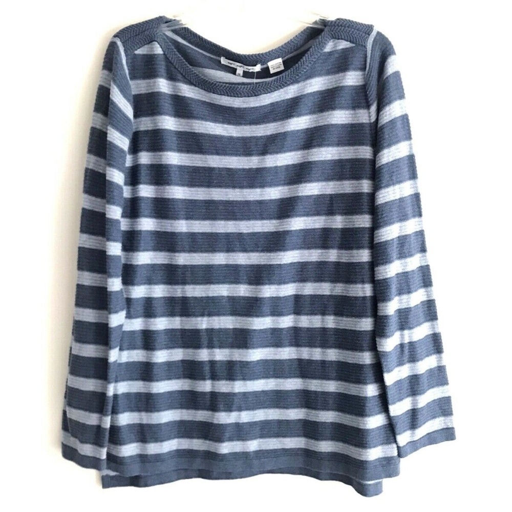 Eight Eight | Striped Chambray Heather Womens M Medium Blue Knit Boat Neck
